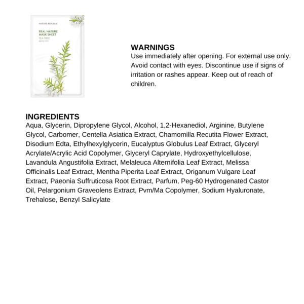 Real Nature Tea Tree Mask Sheet (10 SHEETS) - Image 2